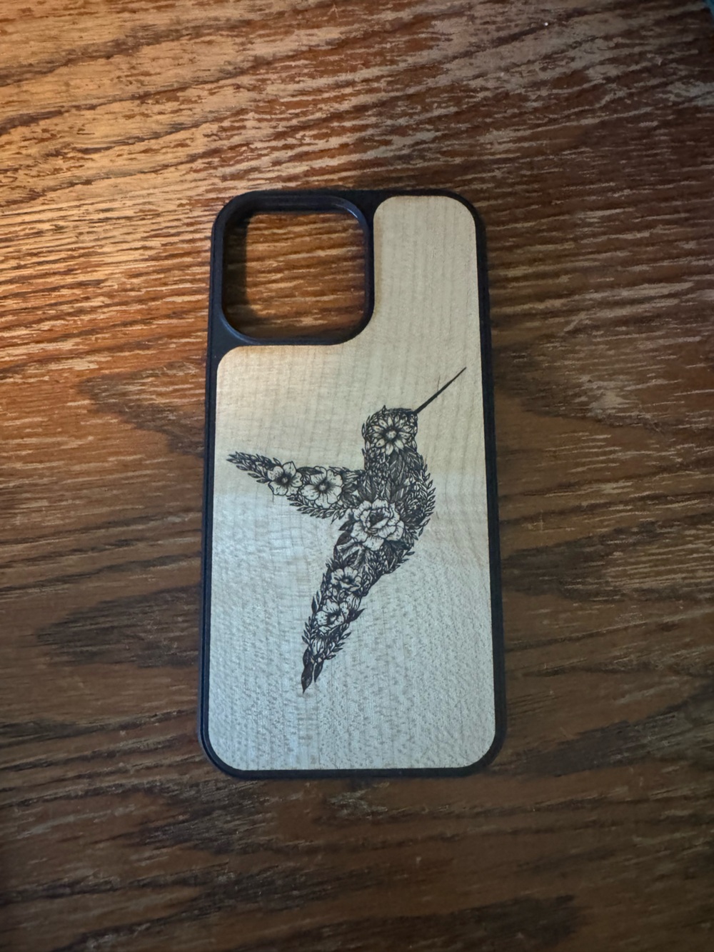 One of a kind wood carved hummingbird phone case by Carved